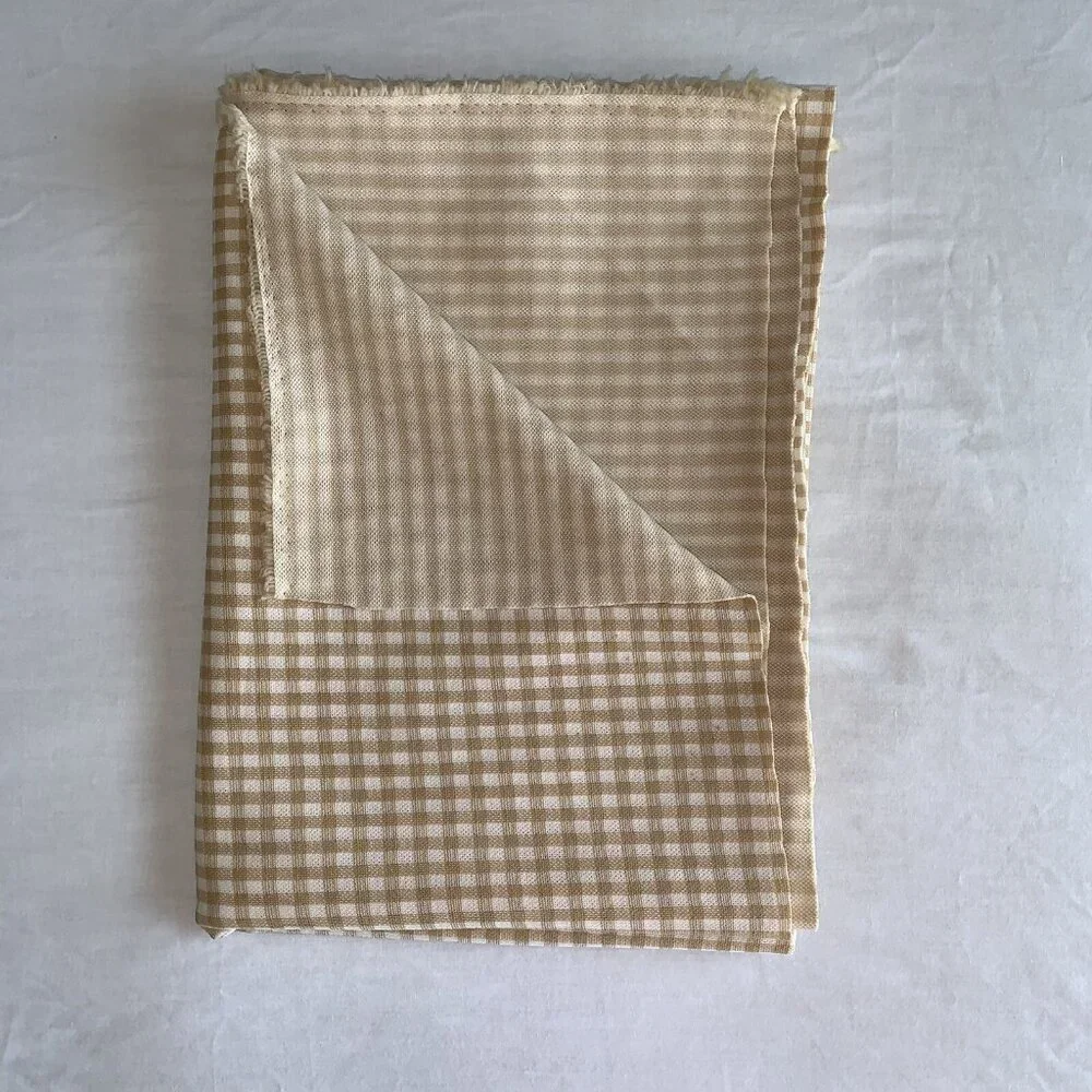 Vintage Gold White Textured Poly Check Fabric 1 1/8 Yard 60” Width, 42” Length